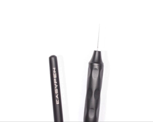 A dental instrument named EASYPEN, featuring a matte black color, with the brand name visible on the side. The instrument includes a tip with a dental file.
